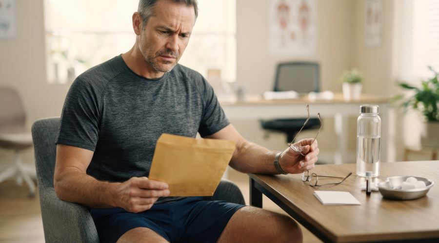 Patient reviewing lab results envelope before first hormone appointment