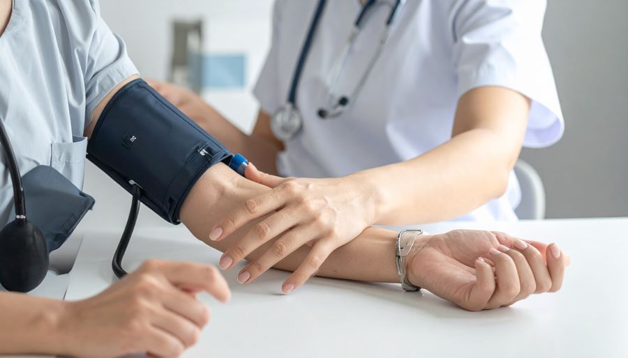 Blood pressure and bloodwork check before starting hormone therapy