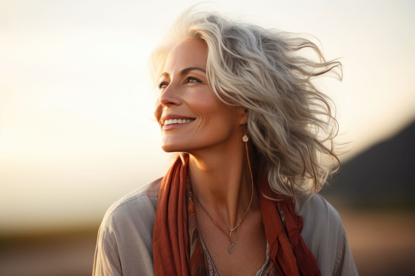 Woman smiling outdoors, representing balanced hormone health