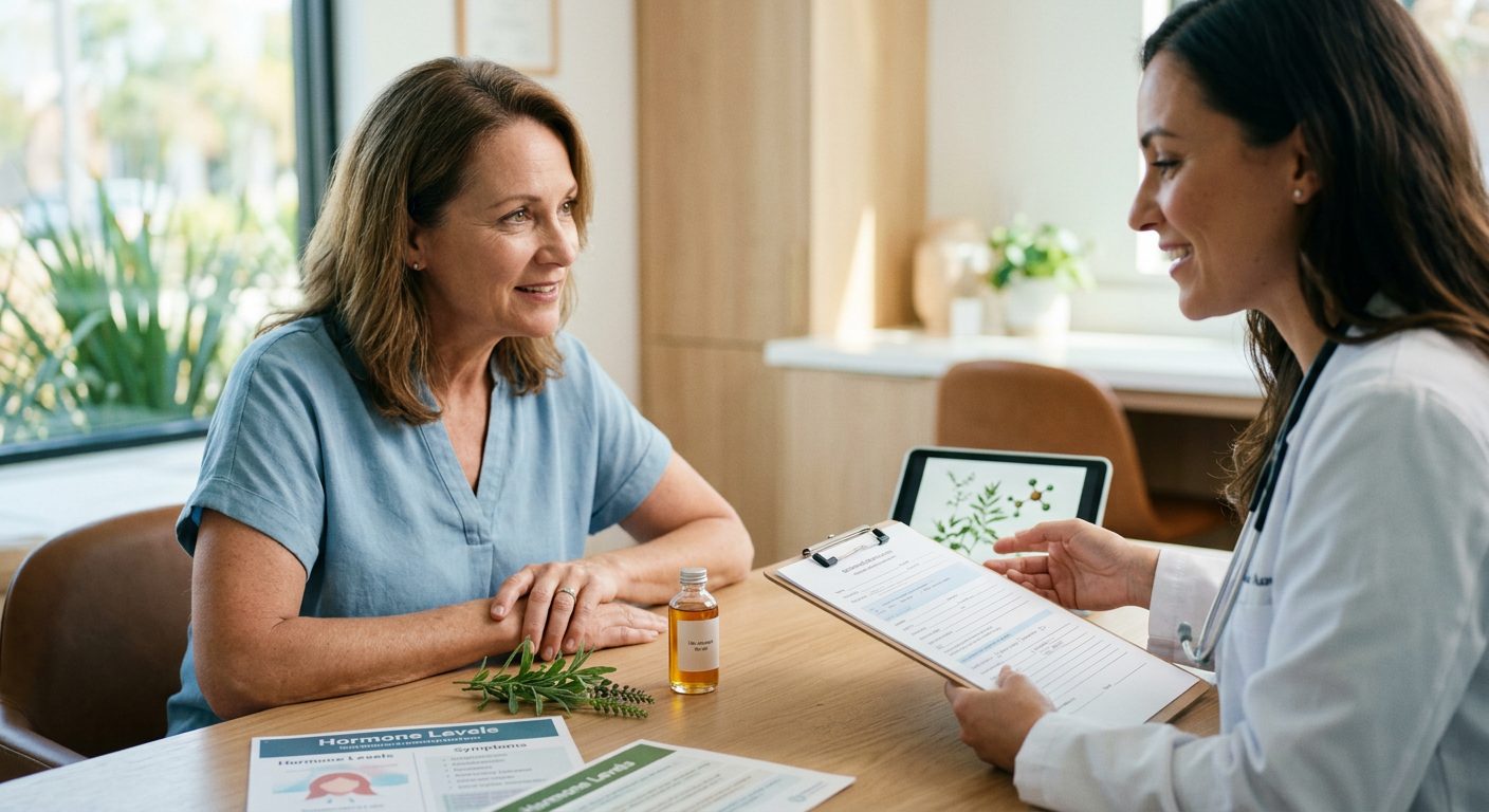Patient consulting with provider about bio-identical hormone therapy