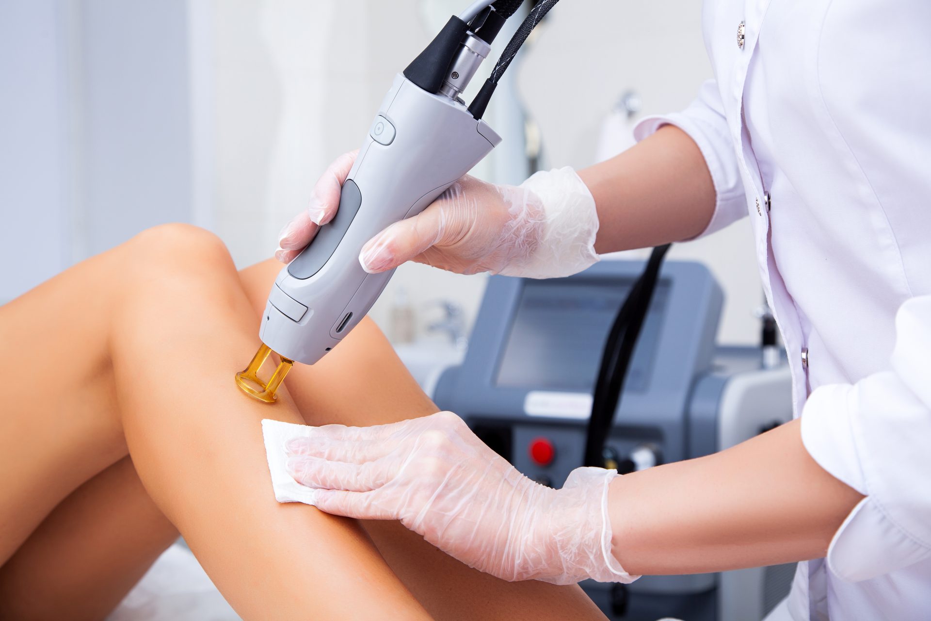Laser hair removal treatment in progress